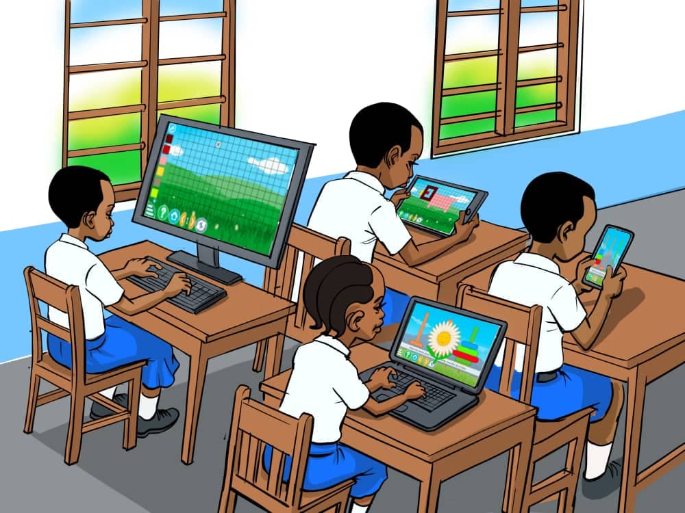 Happy child giving thumbs up in classroom